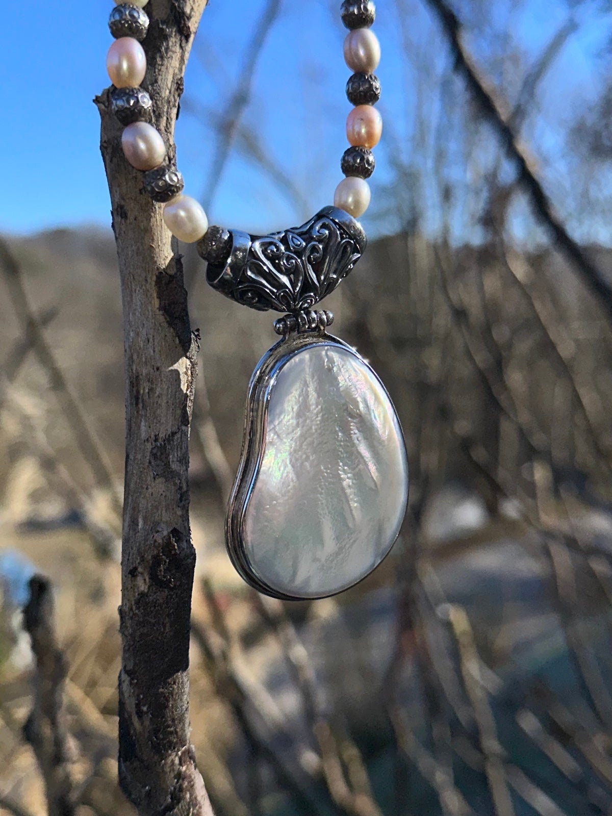 Vintage Sterling Pearl necklace & pendant