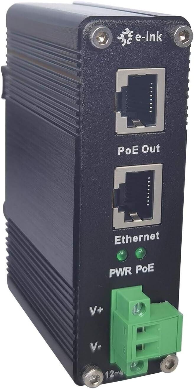 E-link Hardened Industrial Gigabit PoE+ Injector, 12~48V Input PoE+ Adapter