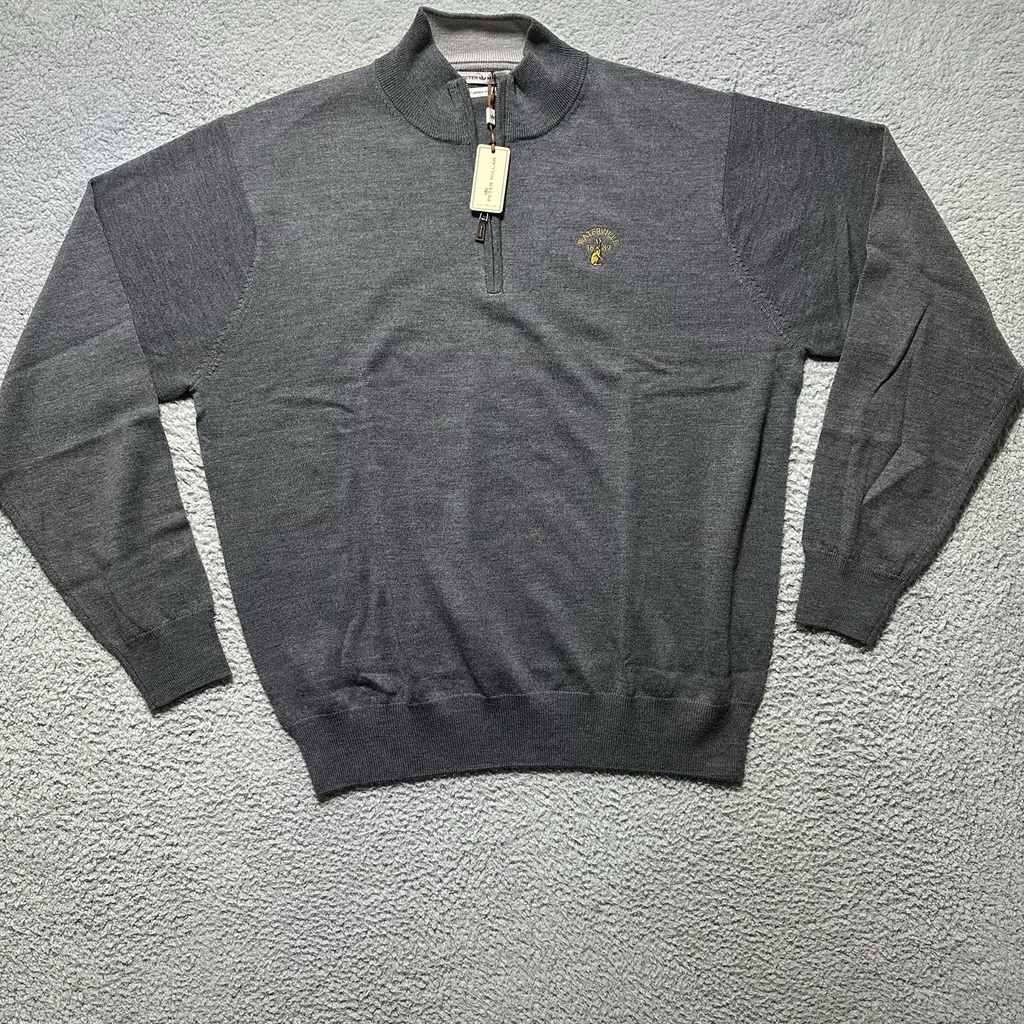 Peter Millar Men's Size XL Gray 1/4 Zip 100% Merino Wool Sweater Crown Preppy