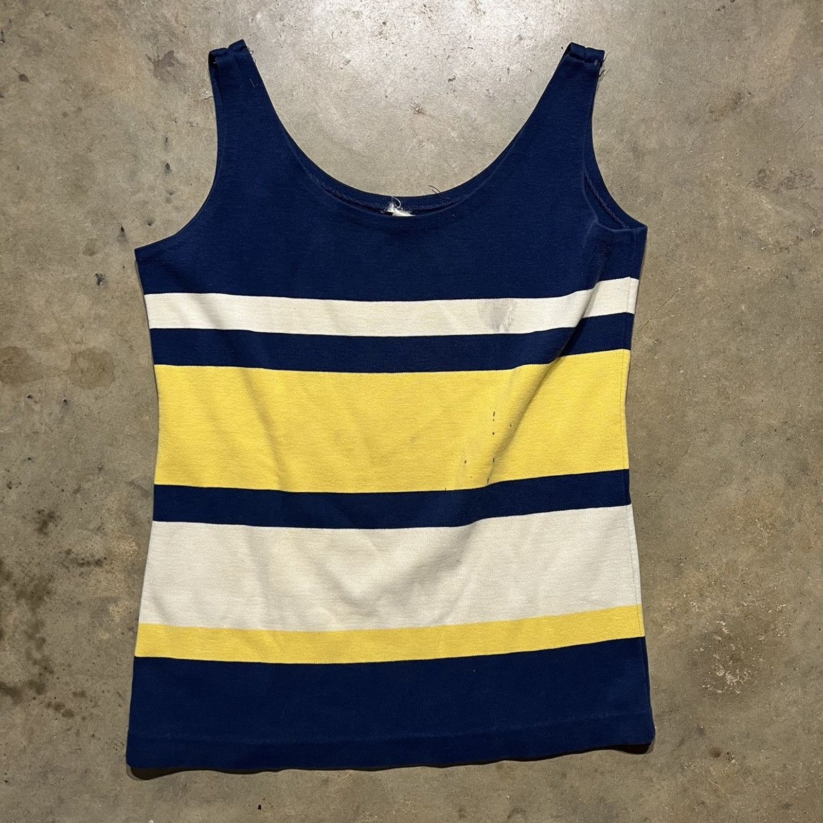 Vintage 60s 70s Blue Yellow White Striped Tank Top