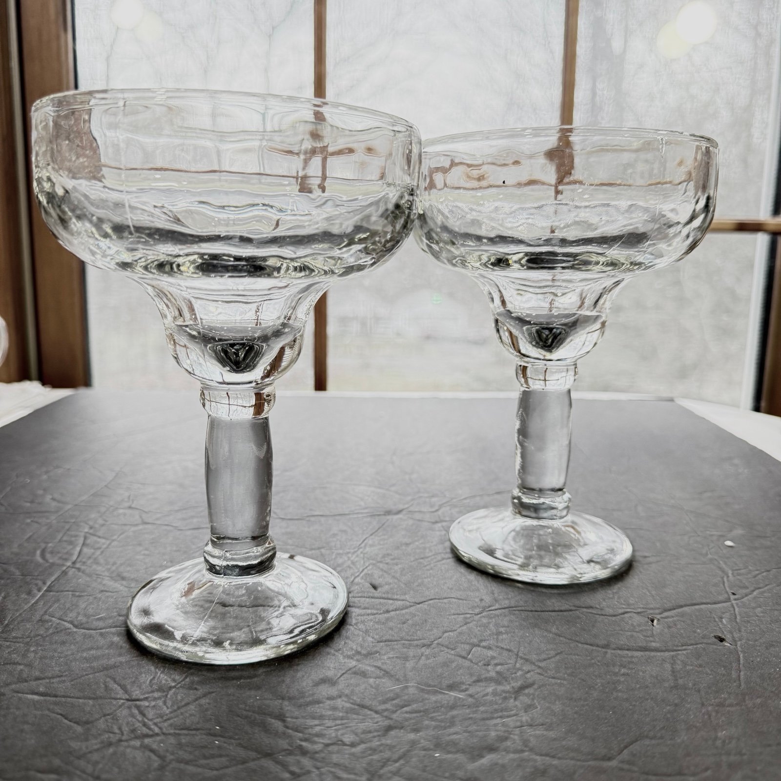 2 Vintage Large Elegant Heavy Clear Glass Margarita Glasses Set Unbranded EUC