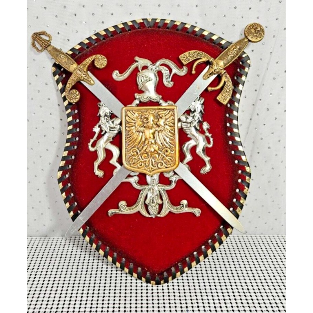 Vintage Style Coat of Arms Swords Red Shield, Vintage Reproduction, Fair Condit