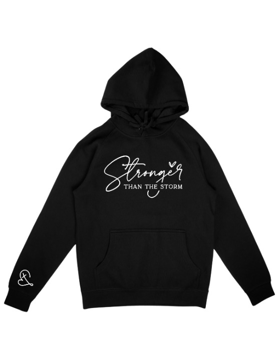 PREMIUM BLACK STRONGER THAN THE STORM DTF HOODIE (S-3XL)