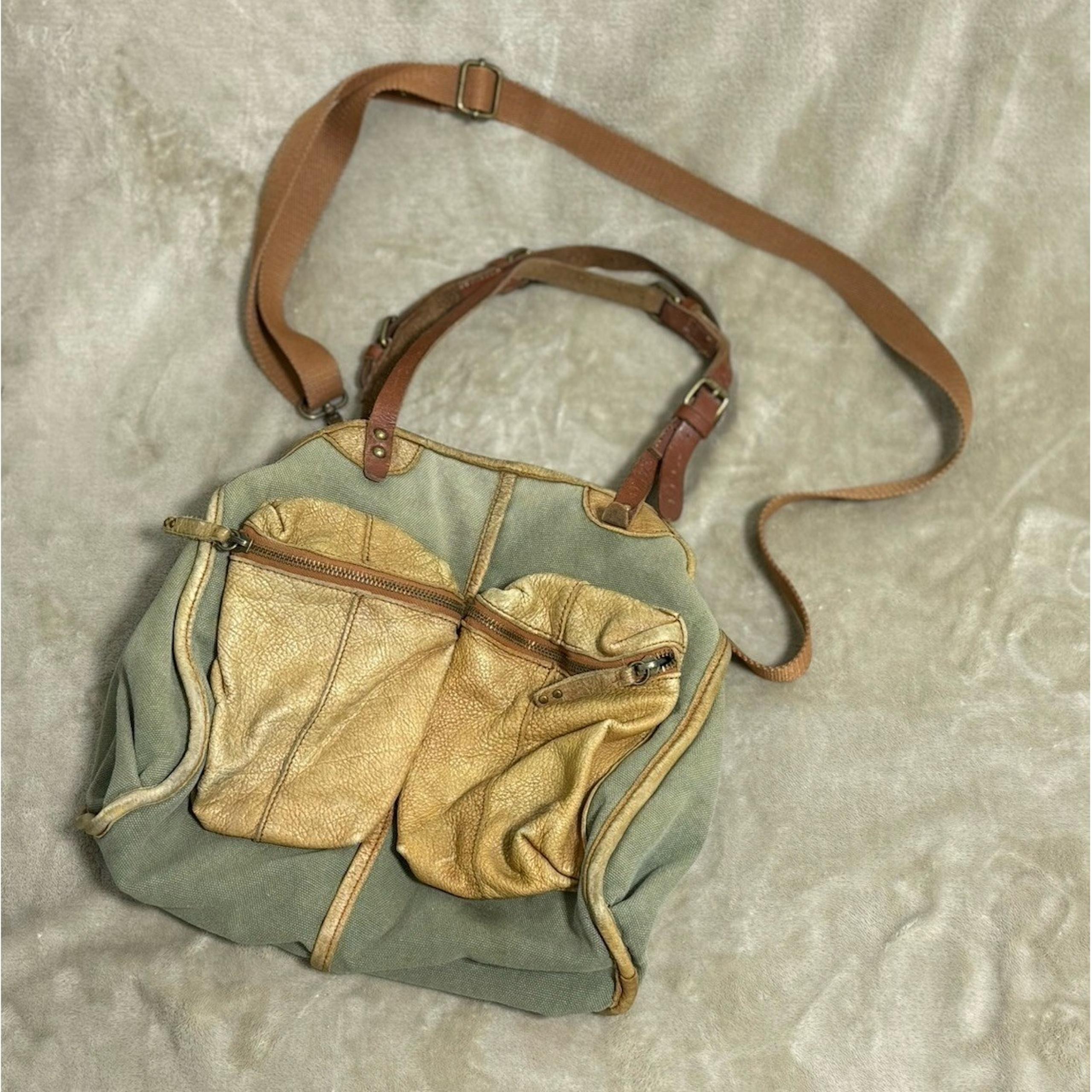 Anthropologie Schuler & Sons Philadelphia Canvas Tote Canvas Tan Leather Trim