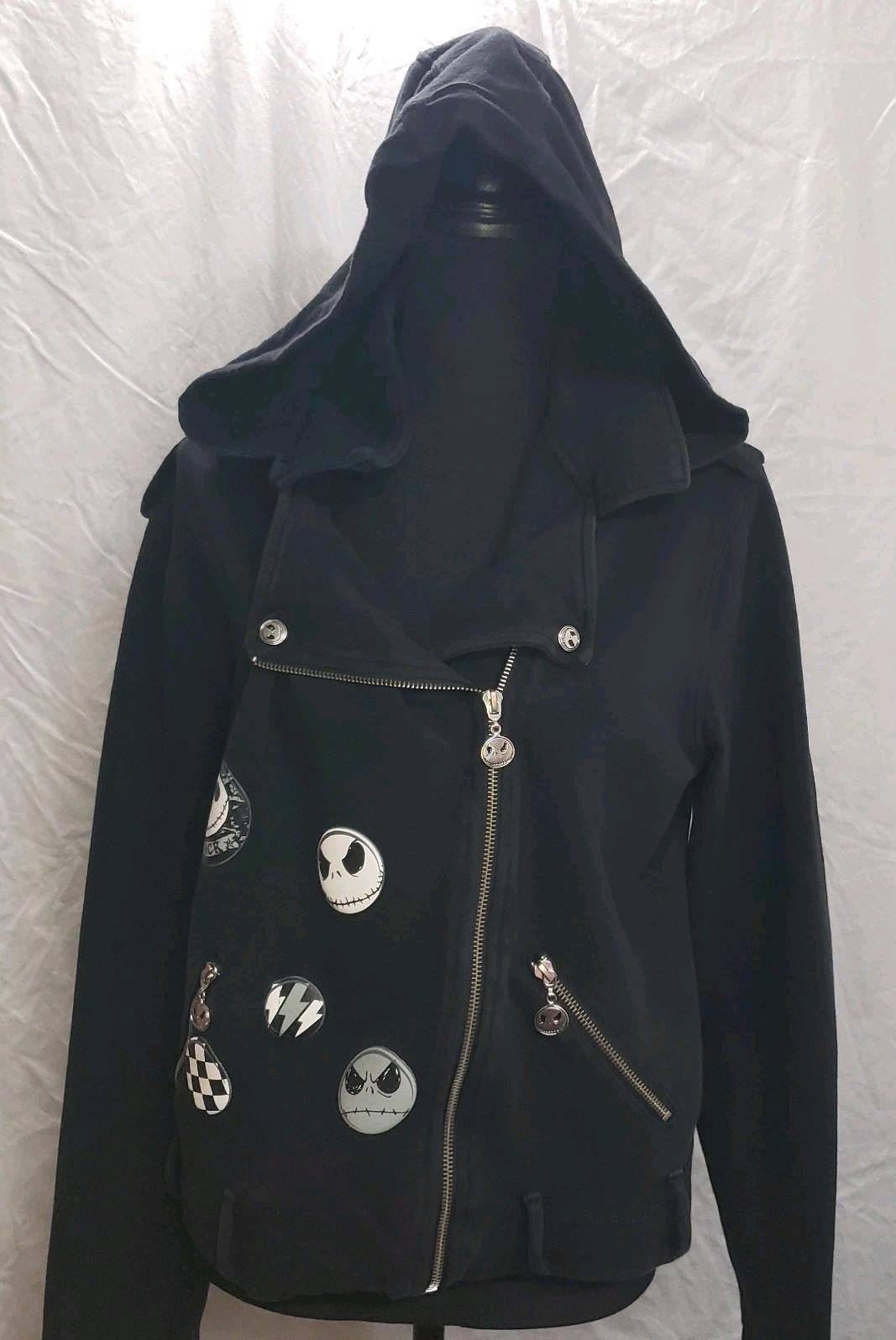 Disney Parks Jack Skellington Jacket Hoodie Zip Up XXL Removable Hood Biker Look