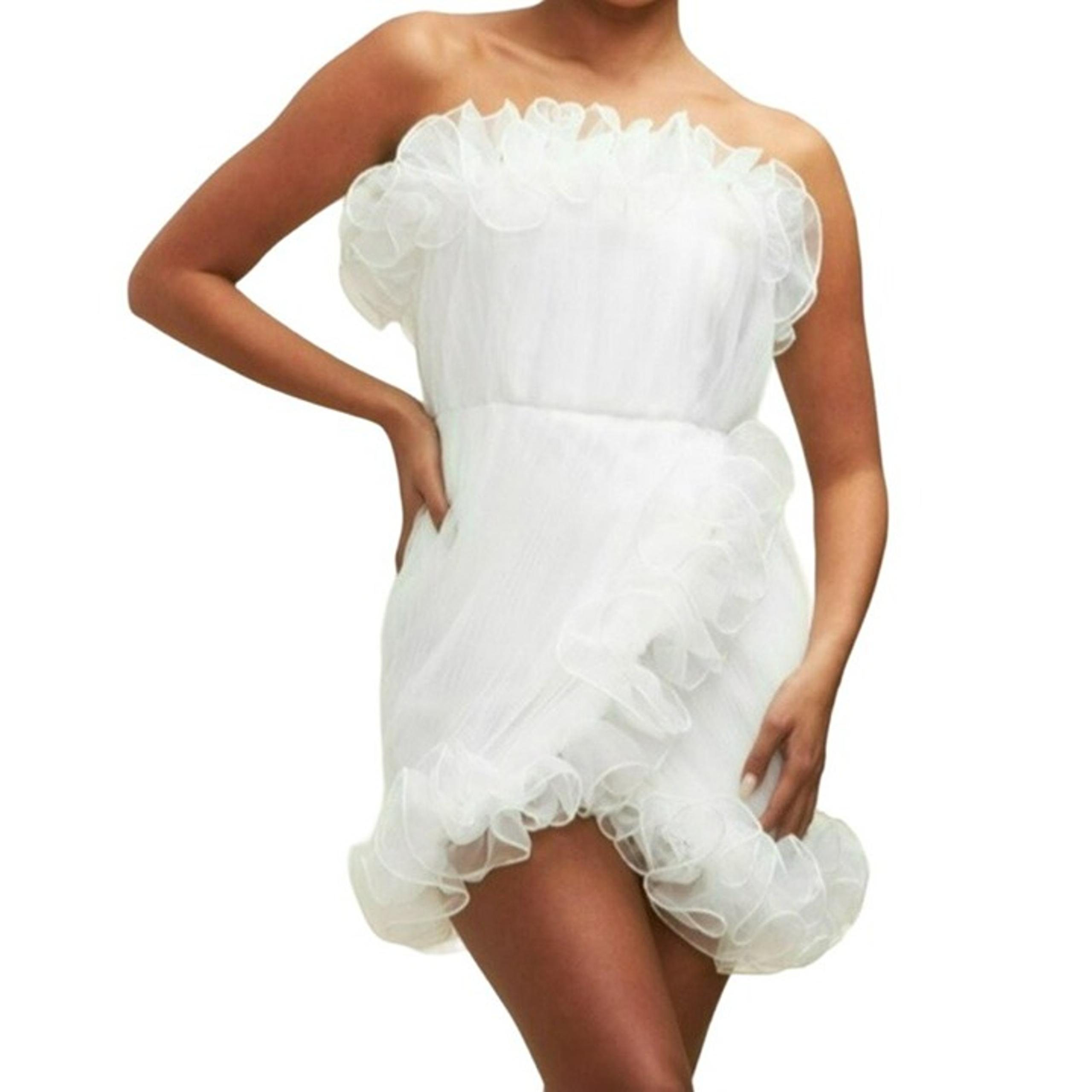 Luxxel Ruffled Tulip Hem Strapless Mini Dress White Size Medium NWT