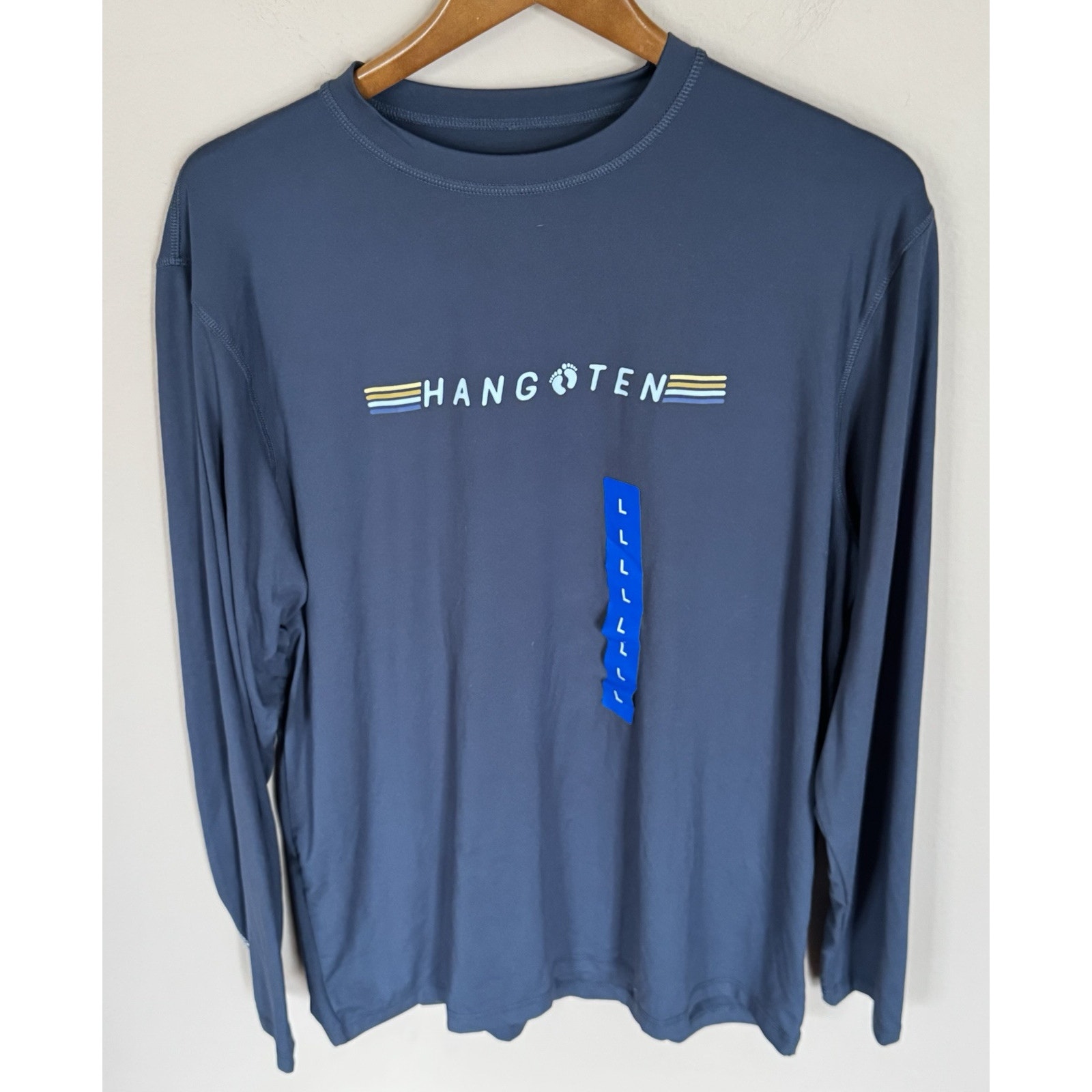 Hang Ten Blue Long Sleeve Shirt UV Protection UPF 50+ Men's Size L NWT