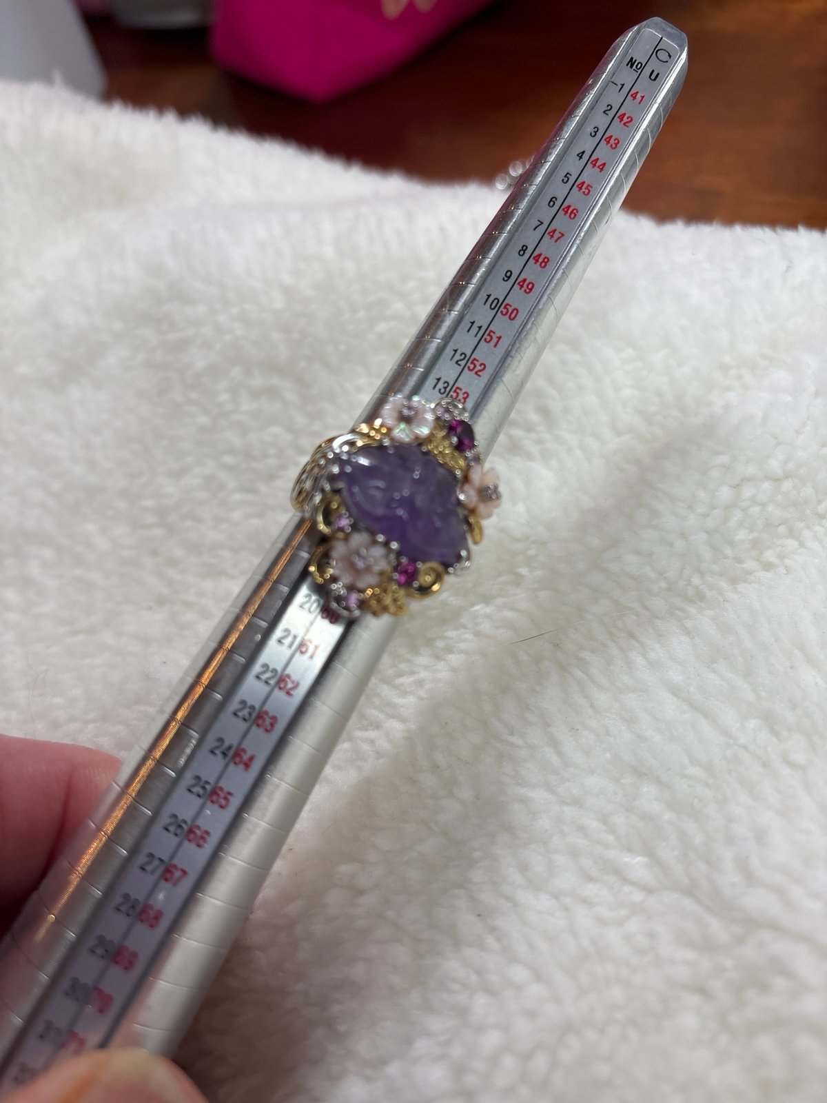 Ring 925 NH Stamped: Butterfly Carved Amethyst; Multi Gem Cocktail Ring Sz8