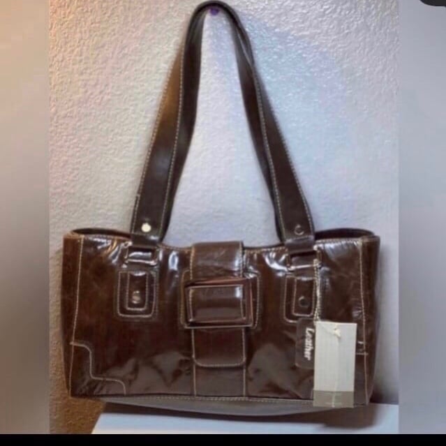 NWT Hillard & Hanson Handbag Weathered Chocolate Brown GENUINE LEATHER Shoulder