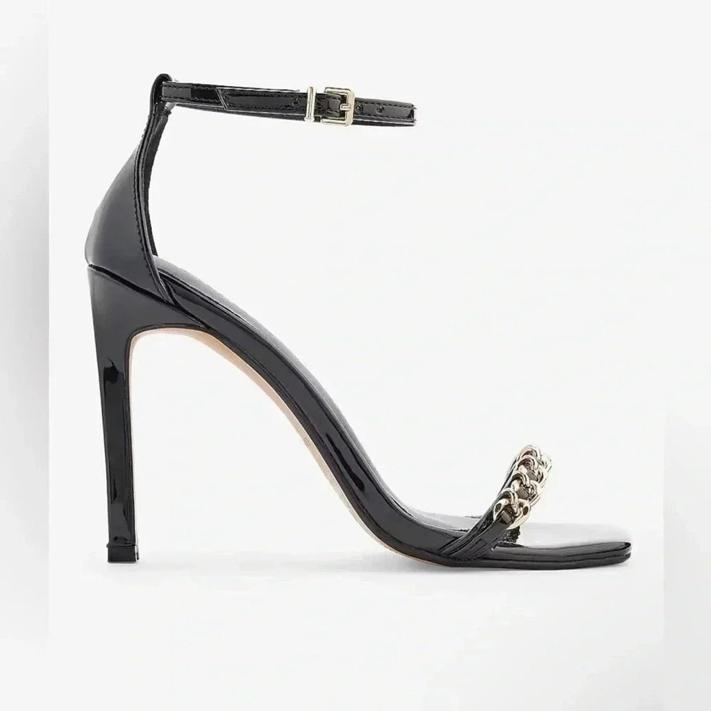 NEW w/tags (NWT) Express BLK 4” Chain Strap Square Toe High Heeled Sandals SZ 10