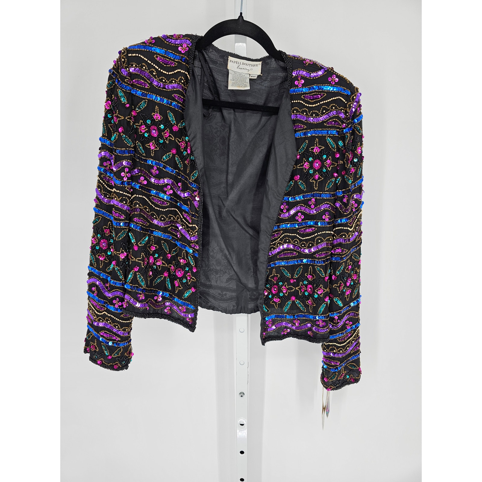 NWT Papell Boutique Evening Silk Beaded Sequin Open-Front Jacket Size PM
