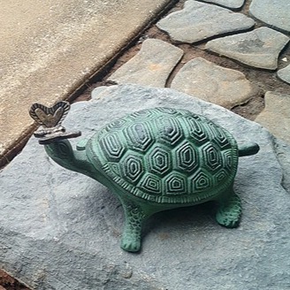Beautiful Summer Turtle and Butterfly Metal Garden Statue - 9 x 14 x 7 Inches