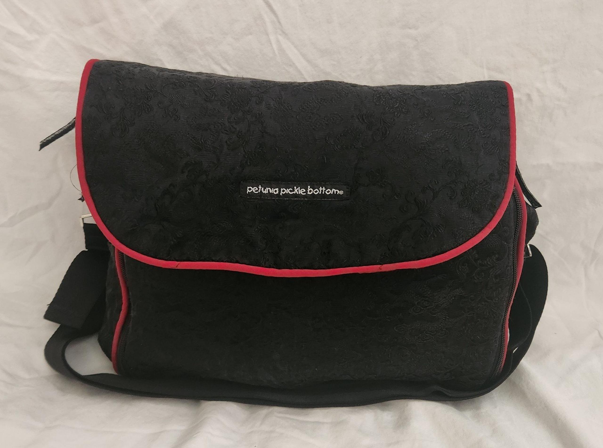 Petunia Pickle Bottom Floral/Dragon Design Black and Red Diaper Bag/Backpack