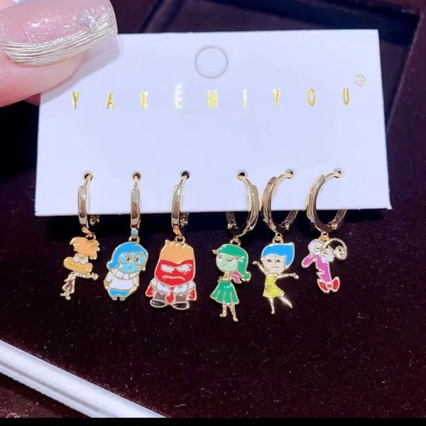 14K Gold Disney Pixar Inside Out 2 Theme Stud Mismatched Huggie Hoop Ear