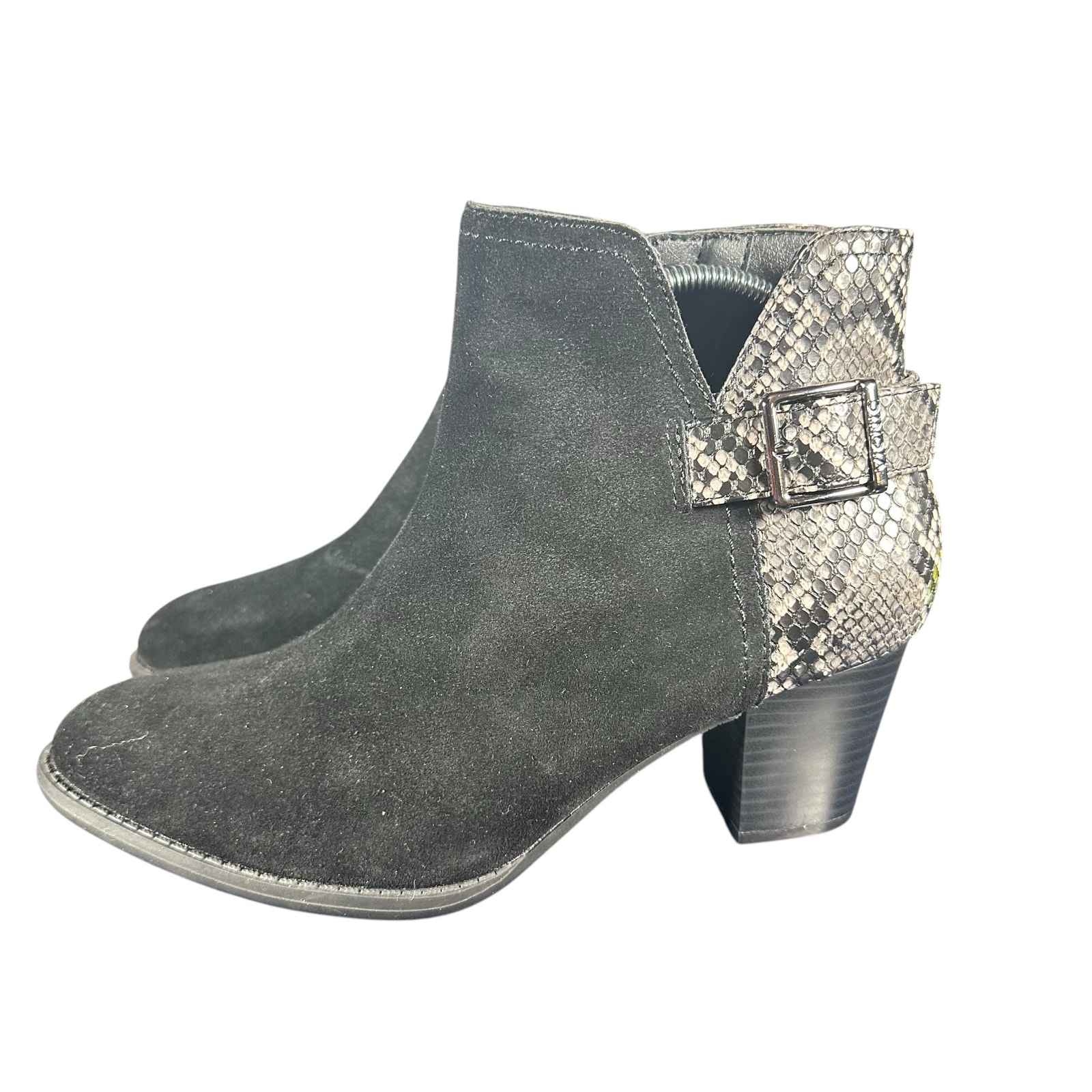 Vionic Naomi Black Snake Print Suede Sz 8 Heel Comfort Ankle Booties boot