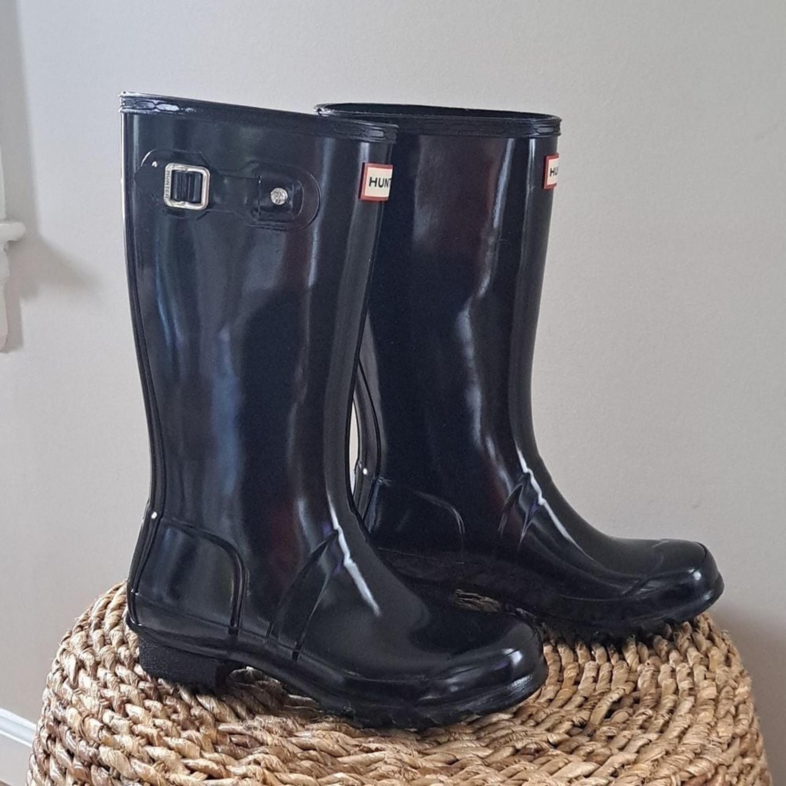 Hunter Youth Unisex Original Tall Glossy Black Wellie Rain Boots Size B3/G4