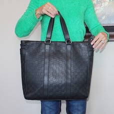 Authentic LOUIS VUITTON 2,810 Tadao Damier Infini Black Leather Large Bag Tote