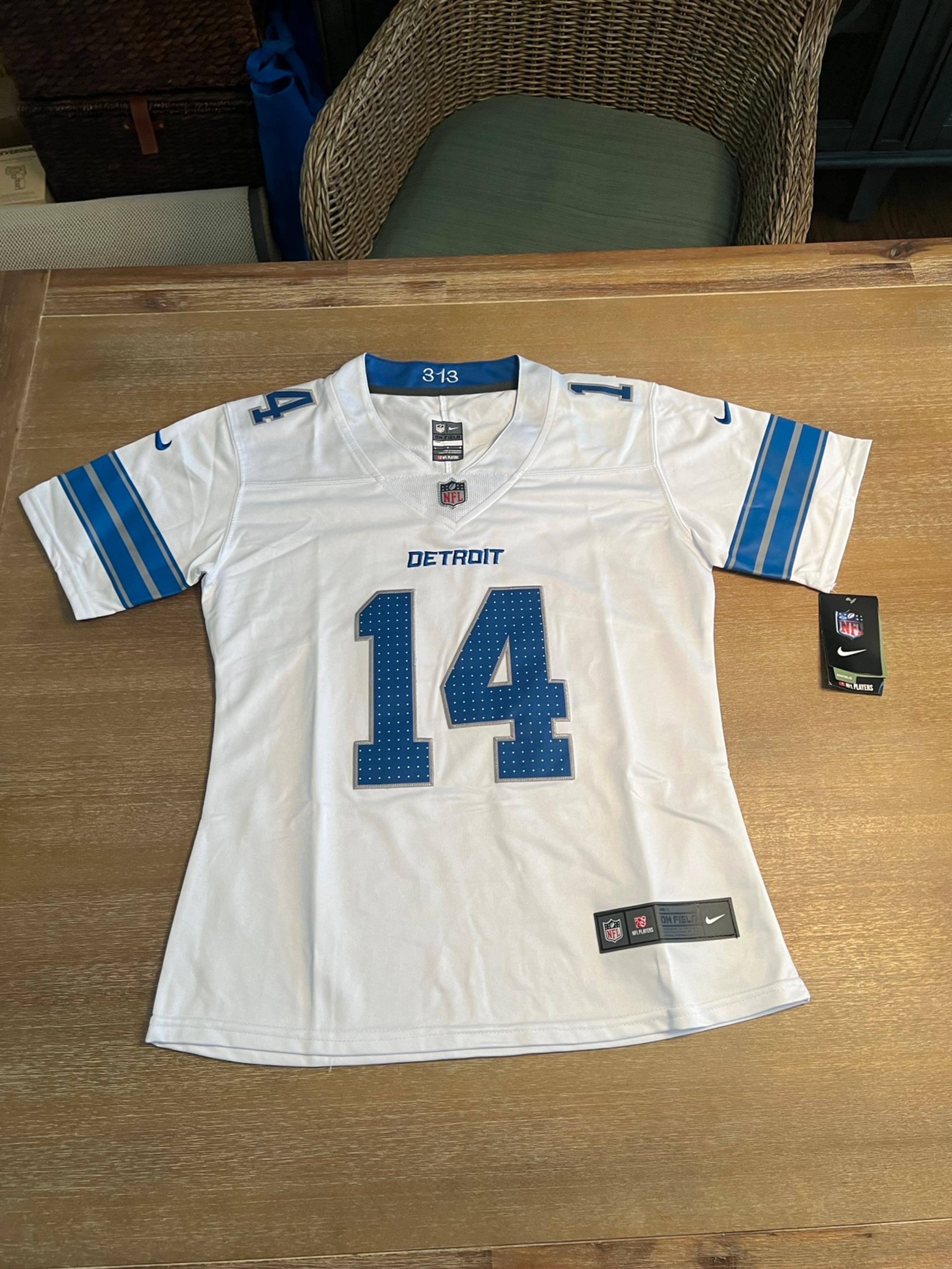 Amon-Ra St Brown Detroit Lions Jersey White Away Stitched Youth Large #14 NWT