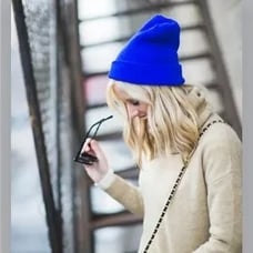 REBECCA MINKOFF Embroidered Peak Beanie in Cobalt Blue