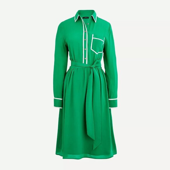NWT J.Crew A-line Silk Shirtdress in Warm Clover Belted Fit & Flare Dress 12