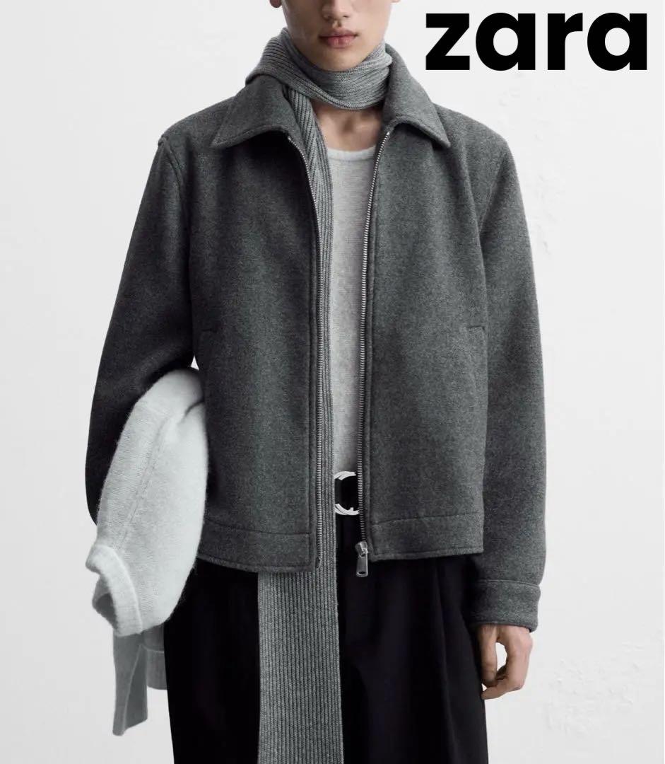 Grey Wool Zip-Up Jacket M ZARA