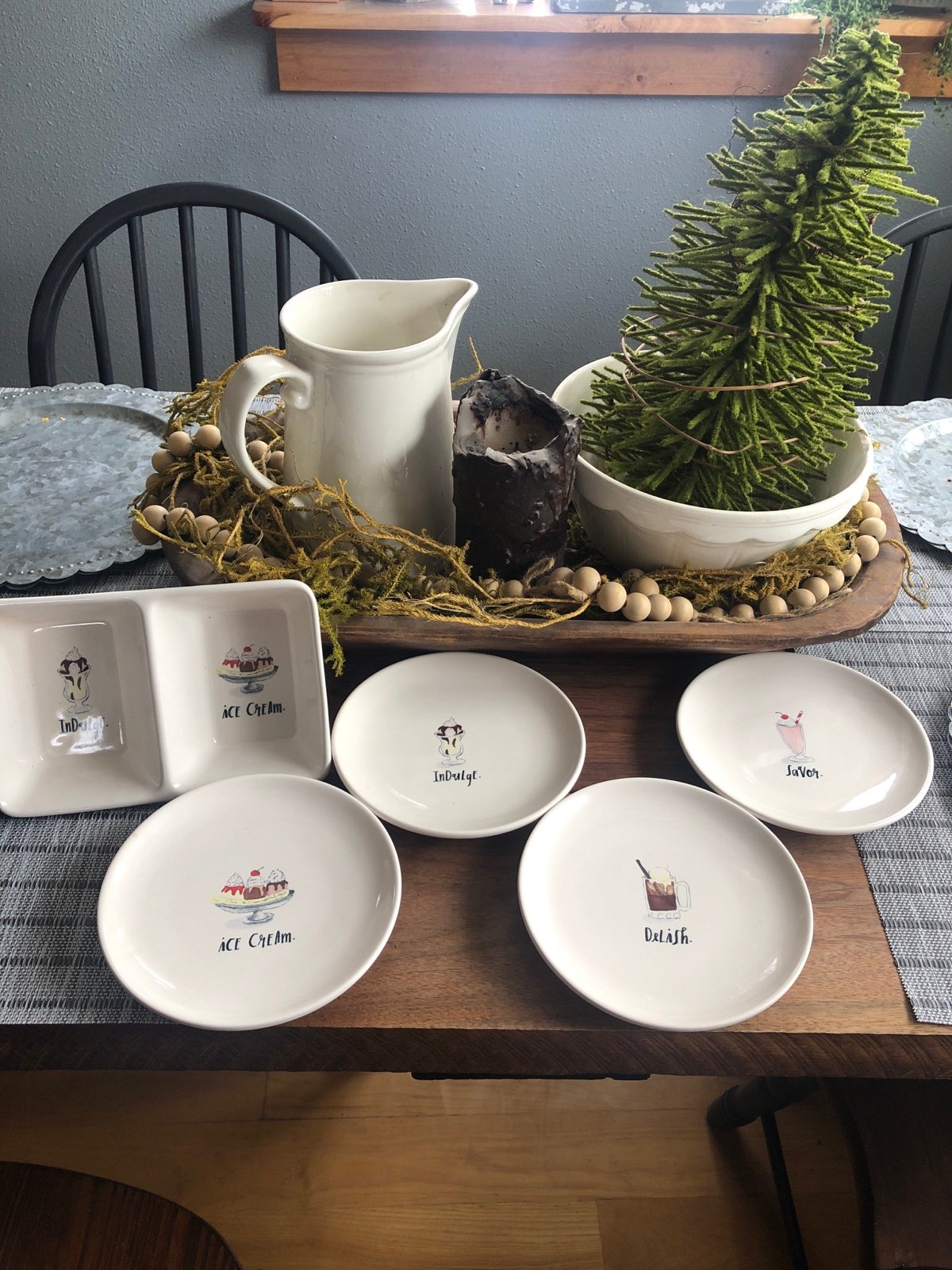 Rae Dunn Boutique Dessert Plate Set -Ice Cream Indulge Savor Delish 6 with dish