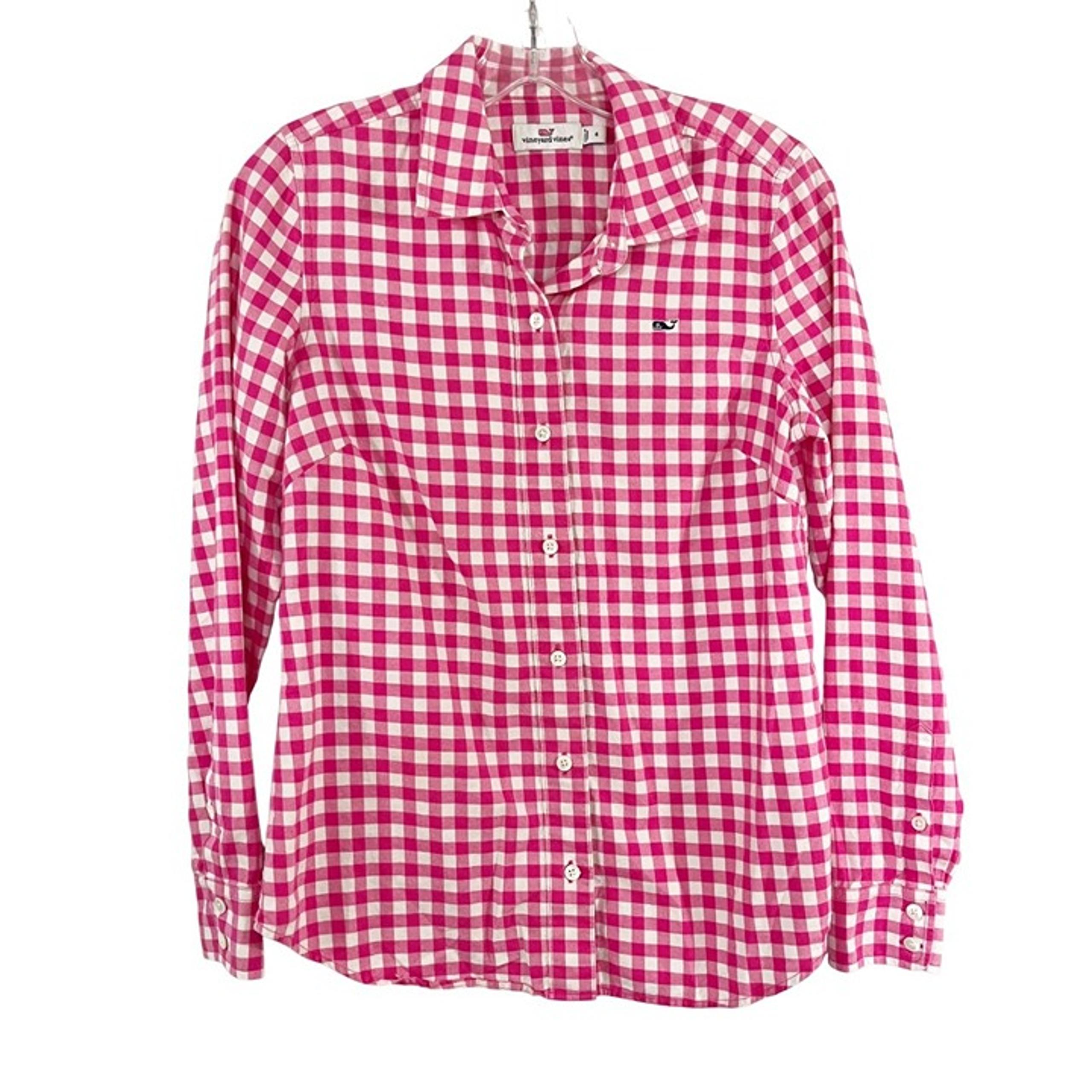 Vineyard Vines Women's Pink & White Gingham Long Sleeve Button Down Shirt Size 4
