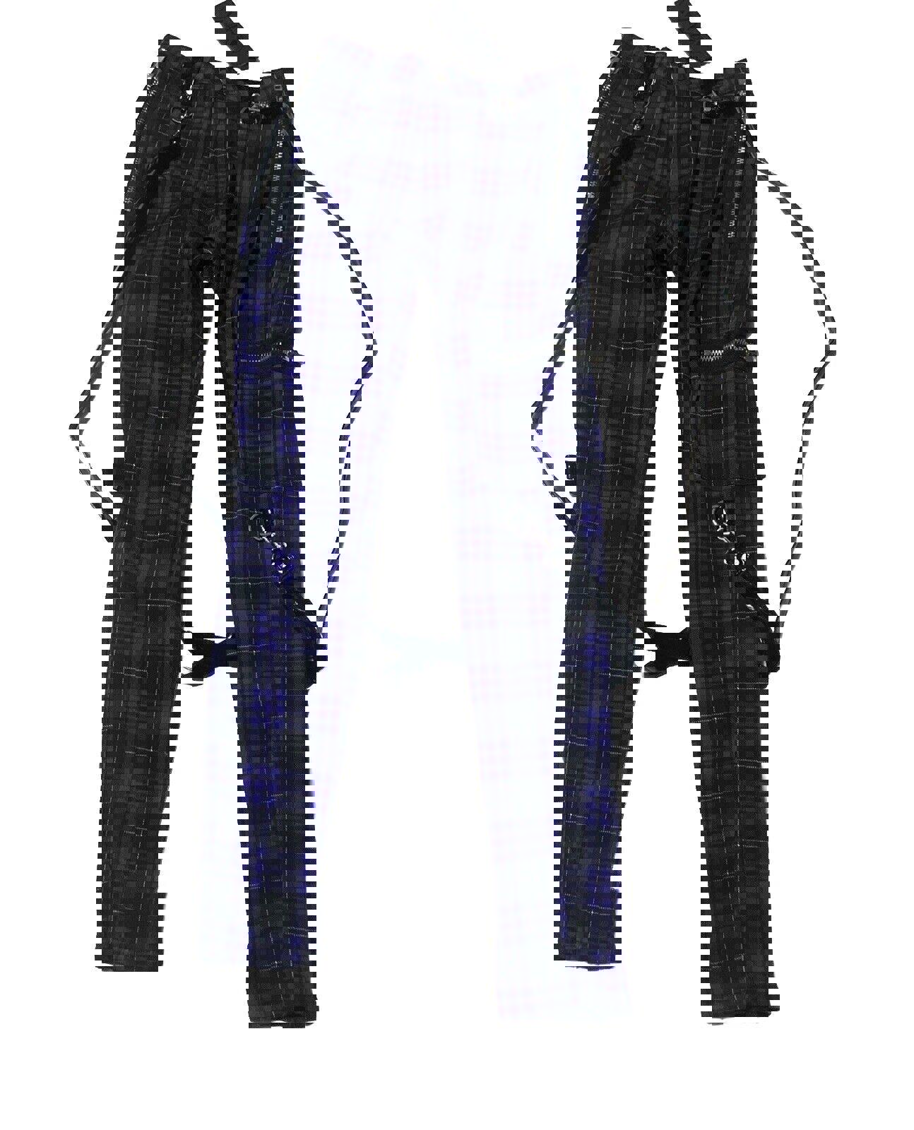 Widow Plaid Bondage Pants Black Purple High Rise Suspenders