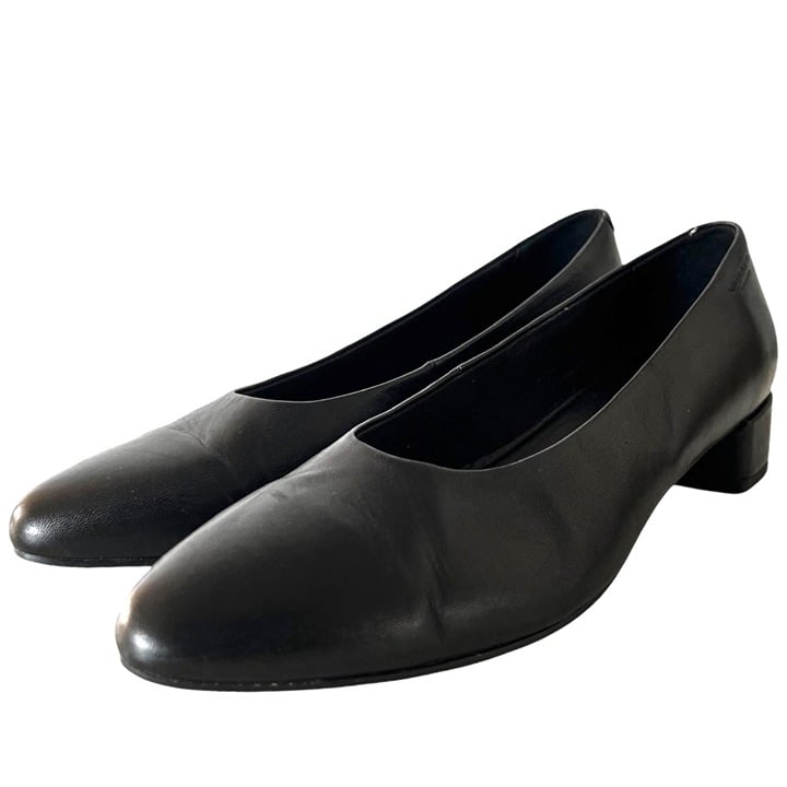 VAGABOND Alicia Low Block Heel Dress Pumps 37 7 Pointed Toe Smooth Black Leather