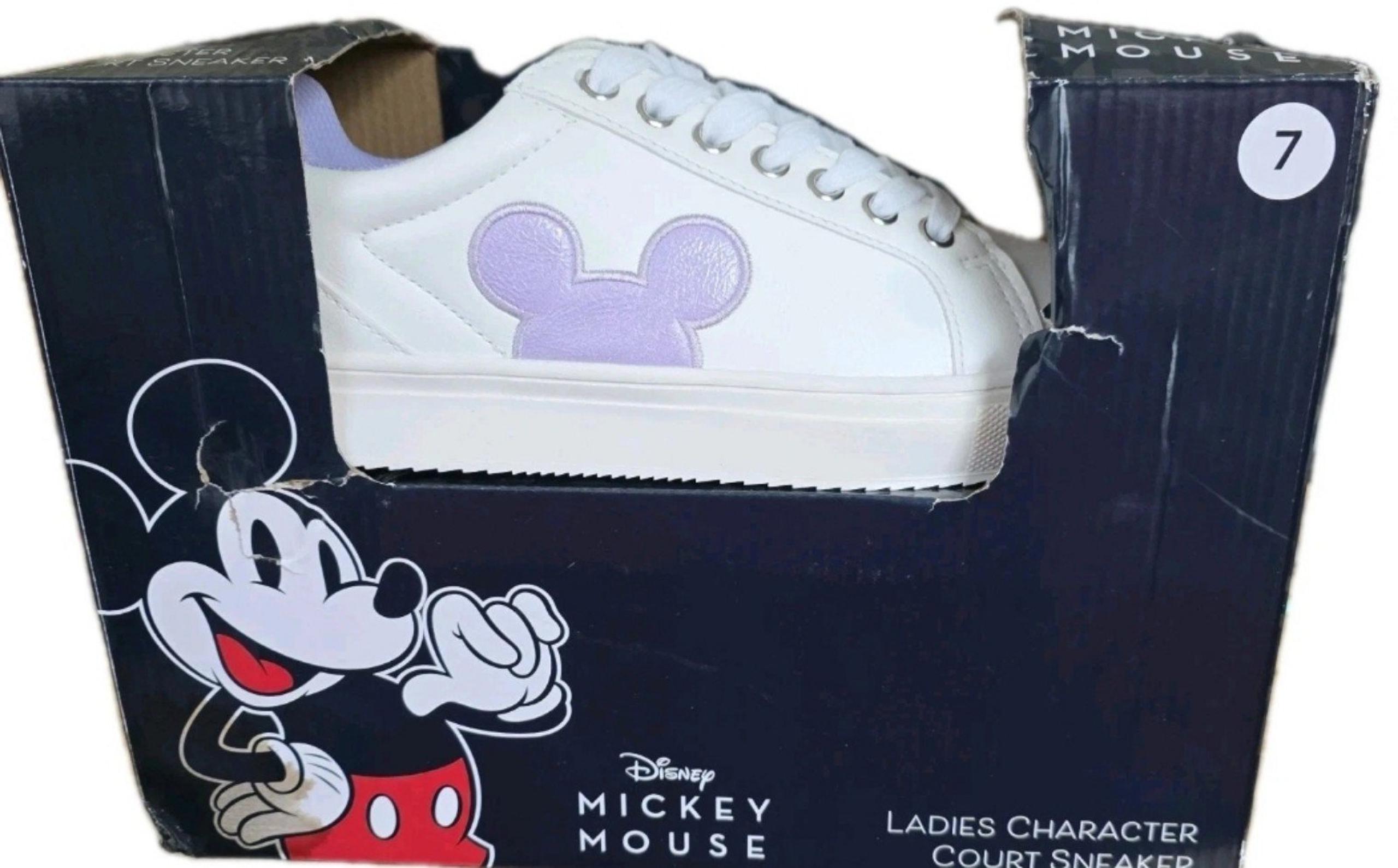 Disney Mickey Mouse Sneakers Court Shoes Womens Size 7 White Purple Low Top NEW
