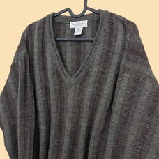 ashy green and brown striped vintage 90s ribbed wool knit sweater