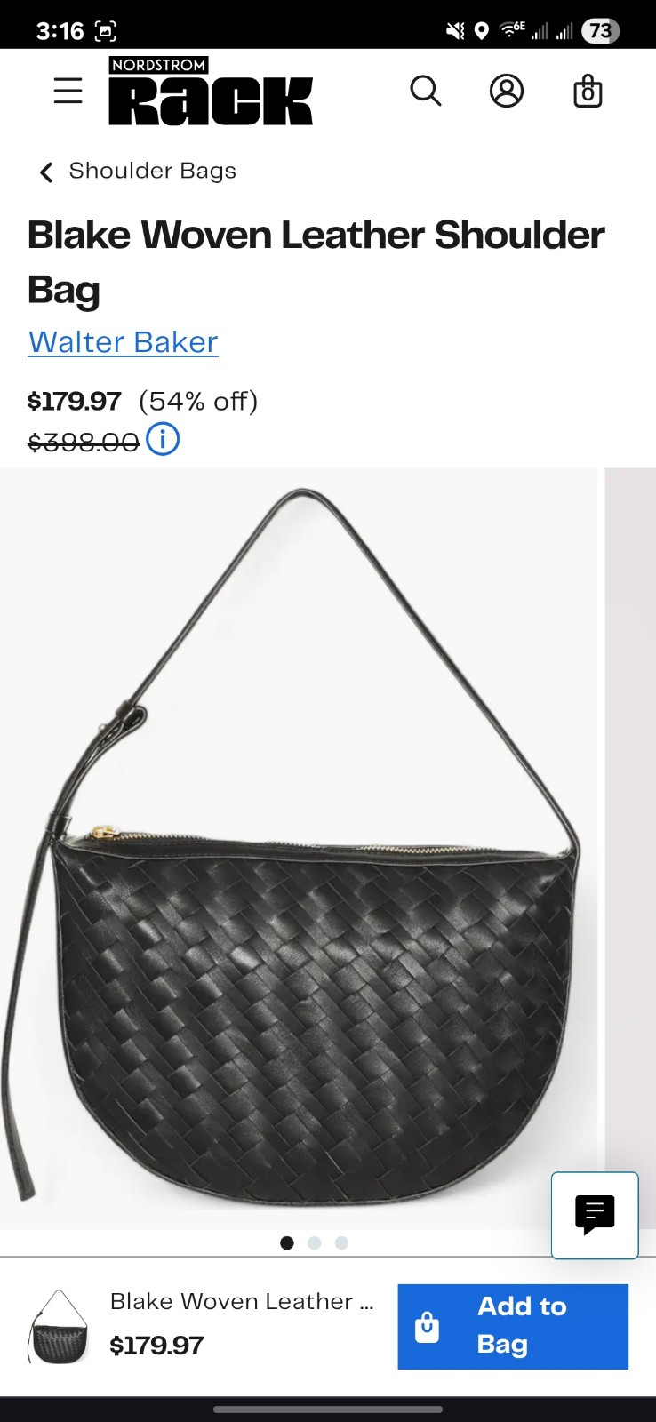 Blake Woven Leather Shoulder Bag Walter Baker,Black, NWT
