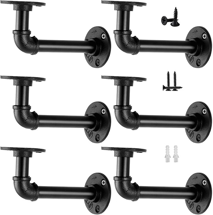 Pipe Shelf Brackets for 8 10 12 14 inches Iron 6 Pack Black