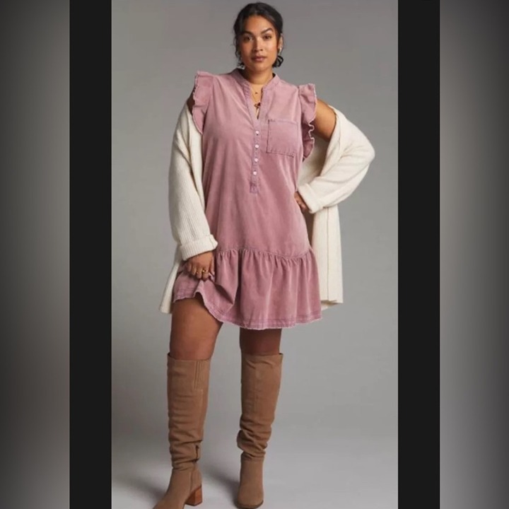 pilcro fuchsia pink mini dress short sleeve ruffle with a pocket