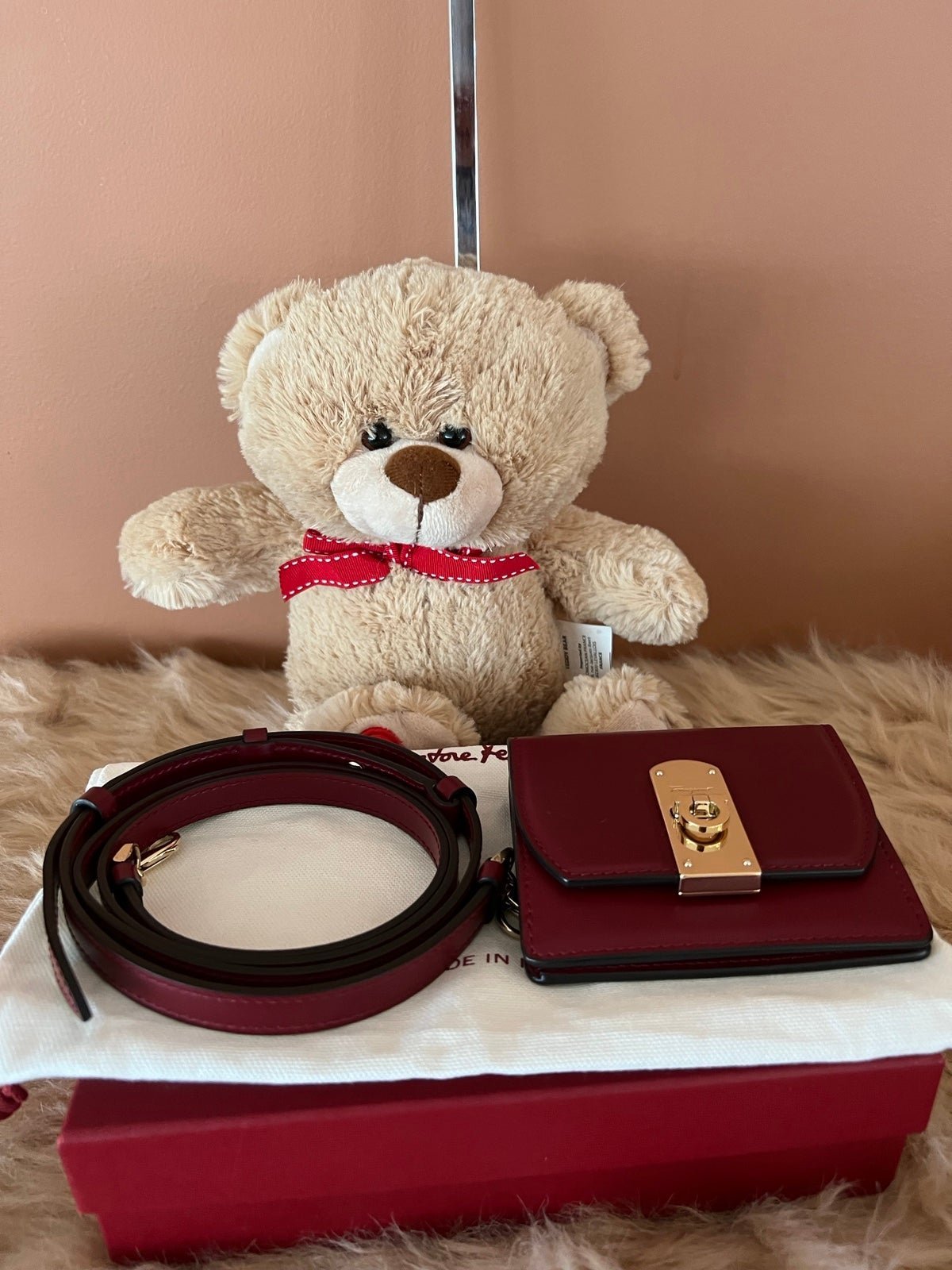 Authentic Salvatore Ferragamo Red Boxys Crossbody Wallet On Strap New Unused