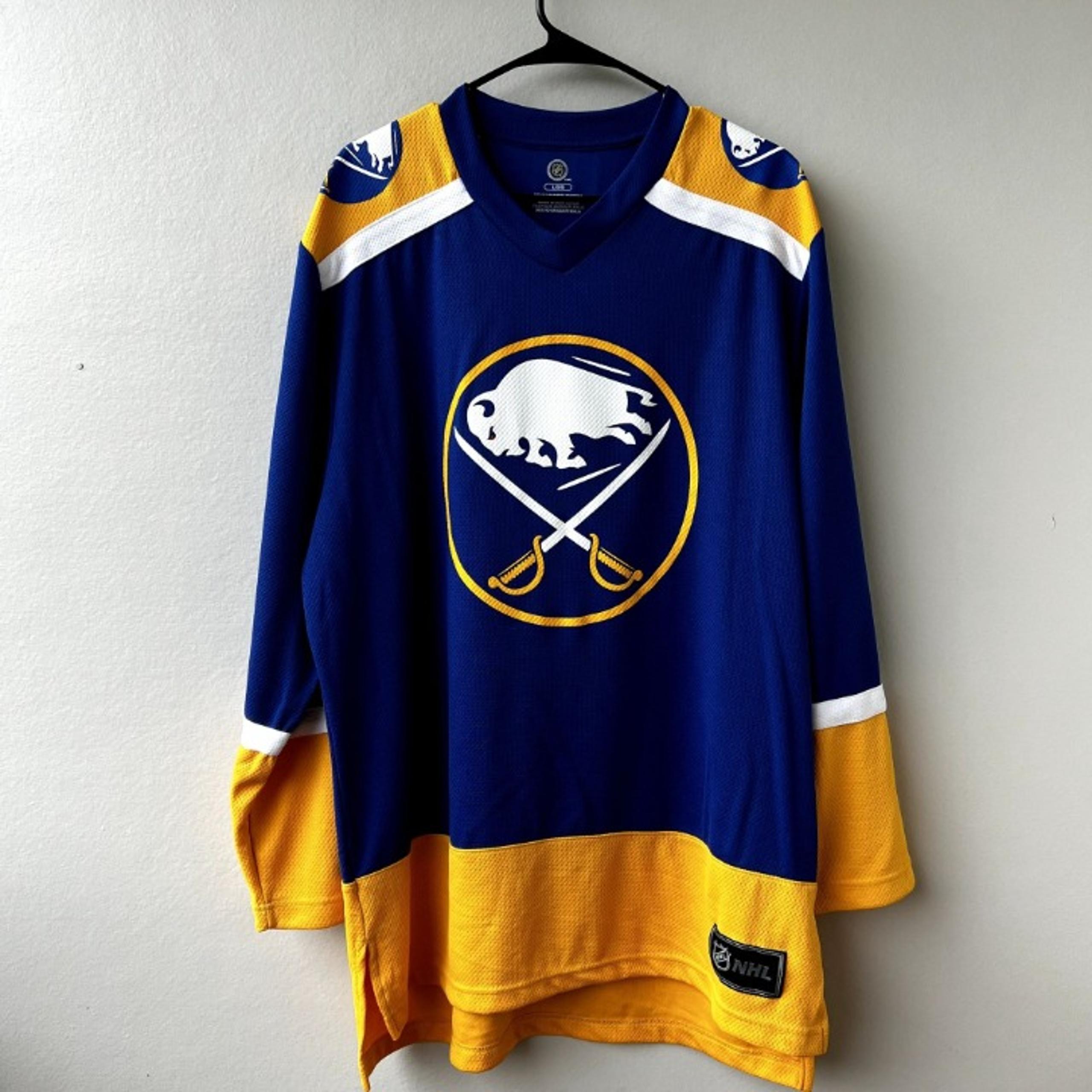 Buffalo Sabres NHL Eichel Long Sleeve Jersey Blue Yellow Men's Size Large