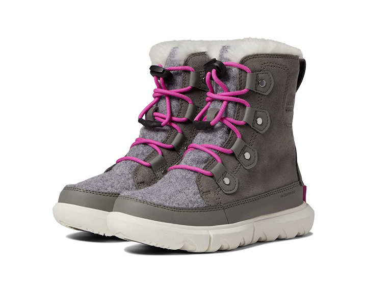 NEW Sorel Size 10 Kids Waterproof Explorer Faux Fur Lined Boot - Quarry