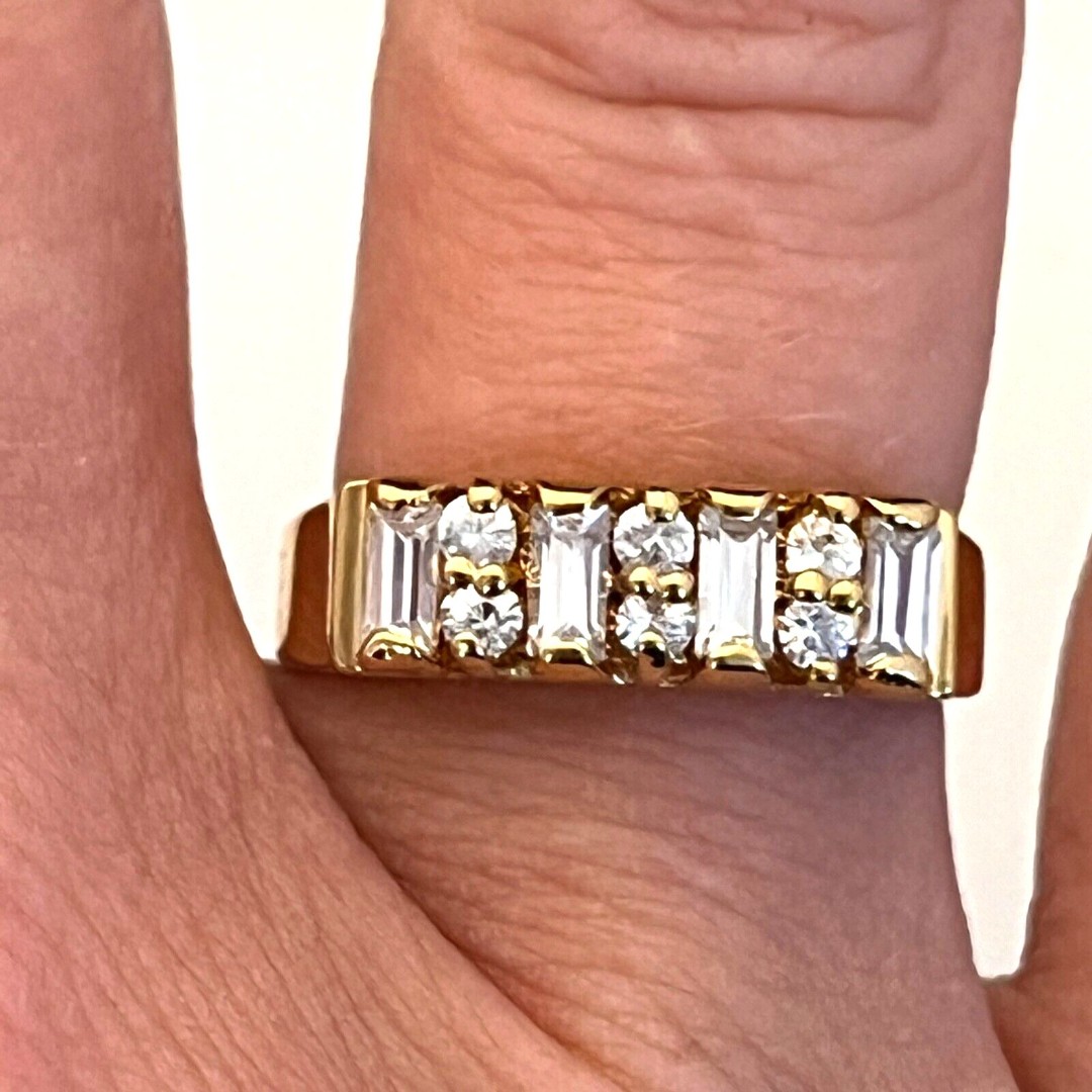 Vintage Ring Size 7 Crystal Baguettes With Accents 14KT Gold Plate 14Y