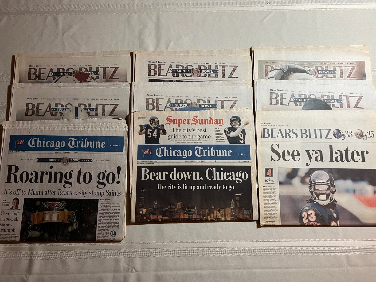 Stack of Chicago Bears Newspapers 2007 Super Bowl Bears Vs. Colts