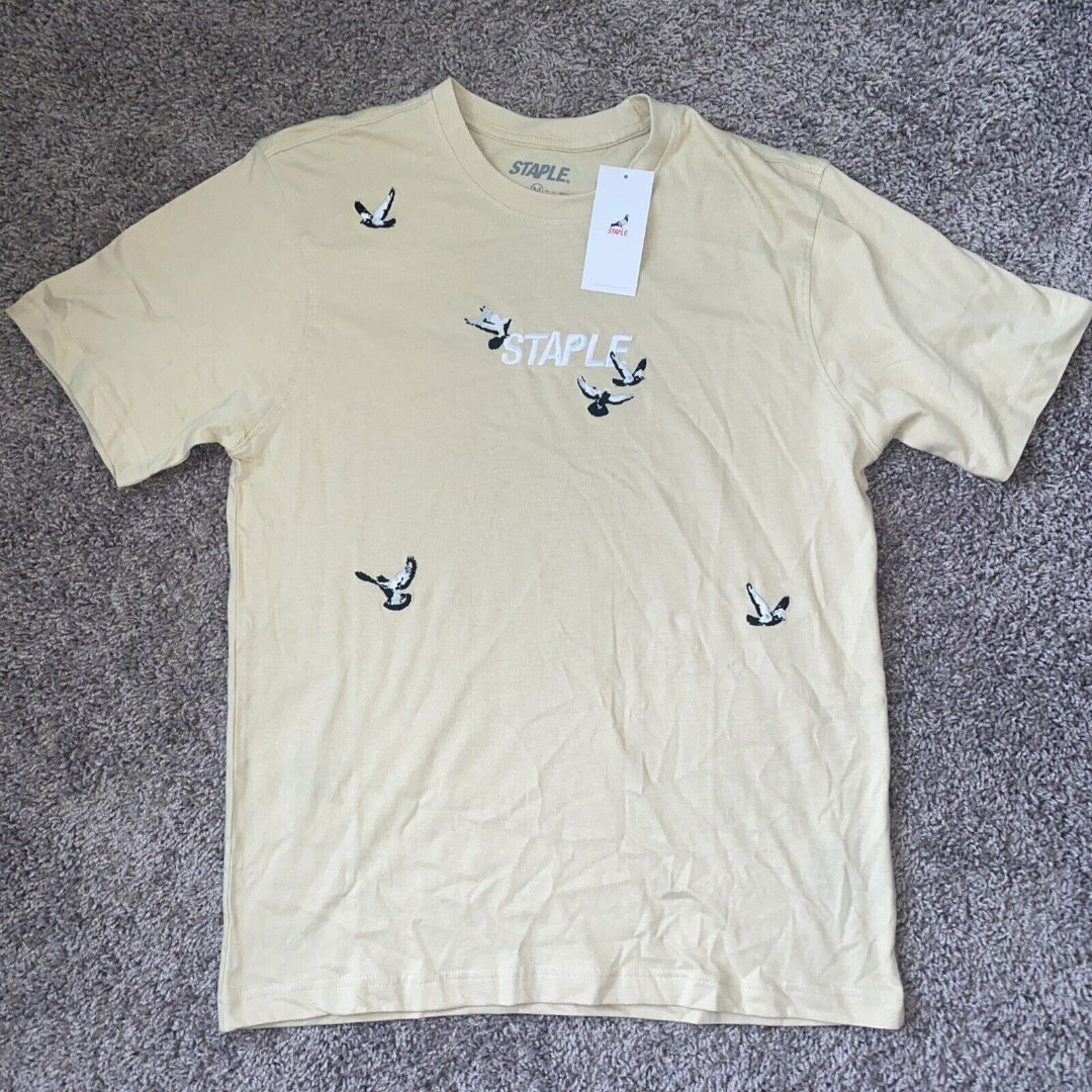 Staple Pigeon Flock T-Shirt Men's Medium Logo Tee Tan Khaki 2023 Embroidered NWT