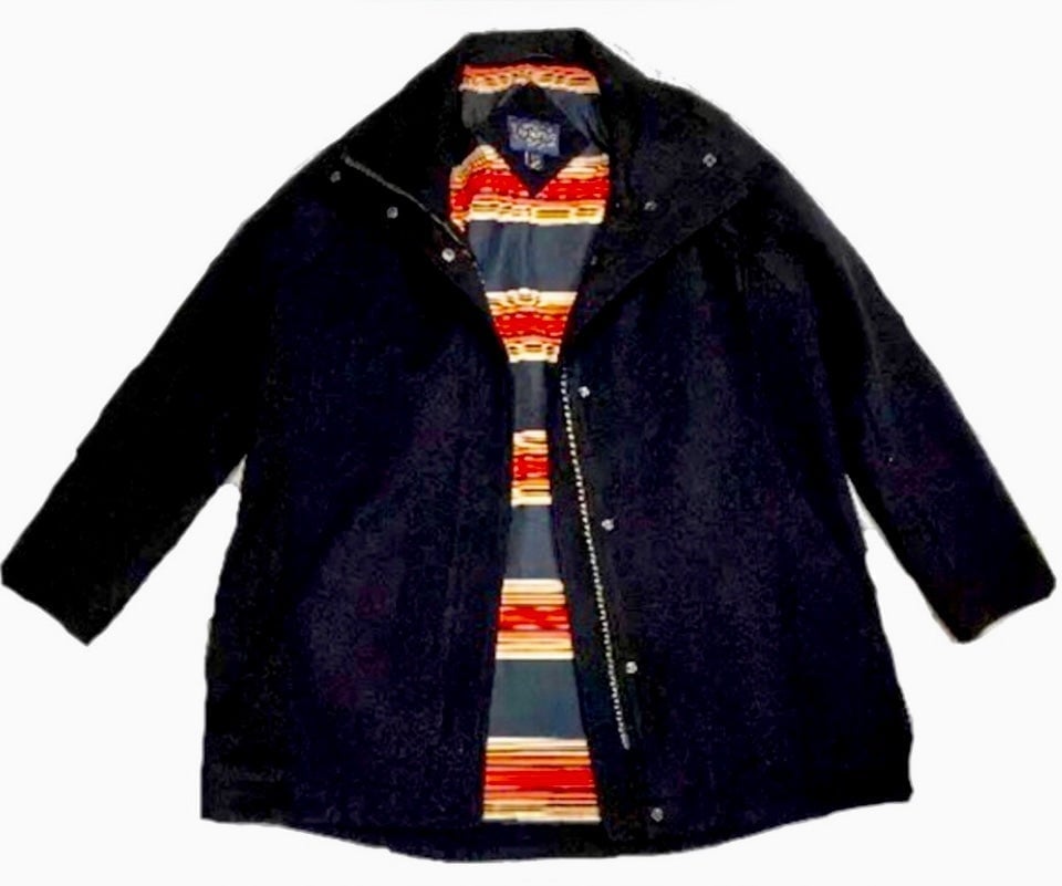 Women's XL Mid Length Black PENDLETON Woolen Mills Southwestern Stripe Coat