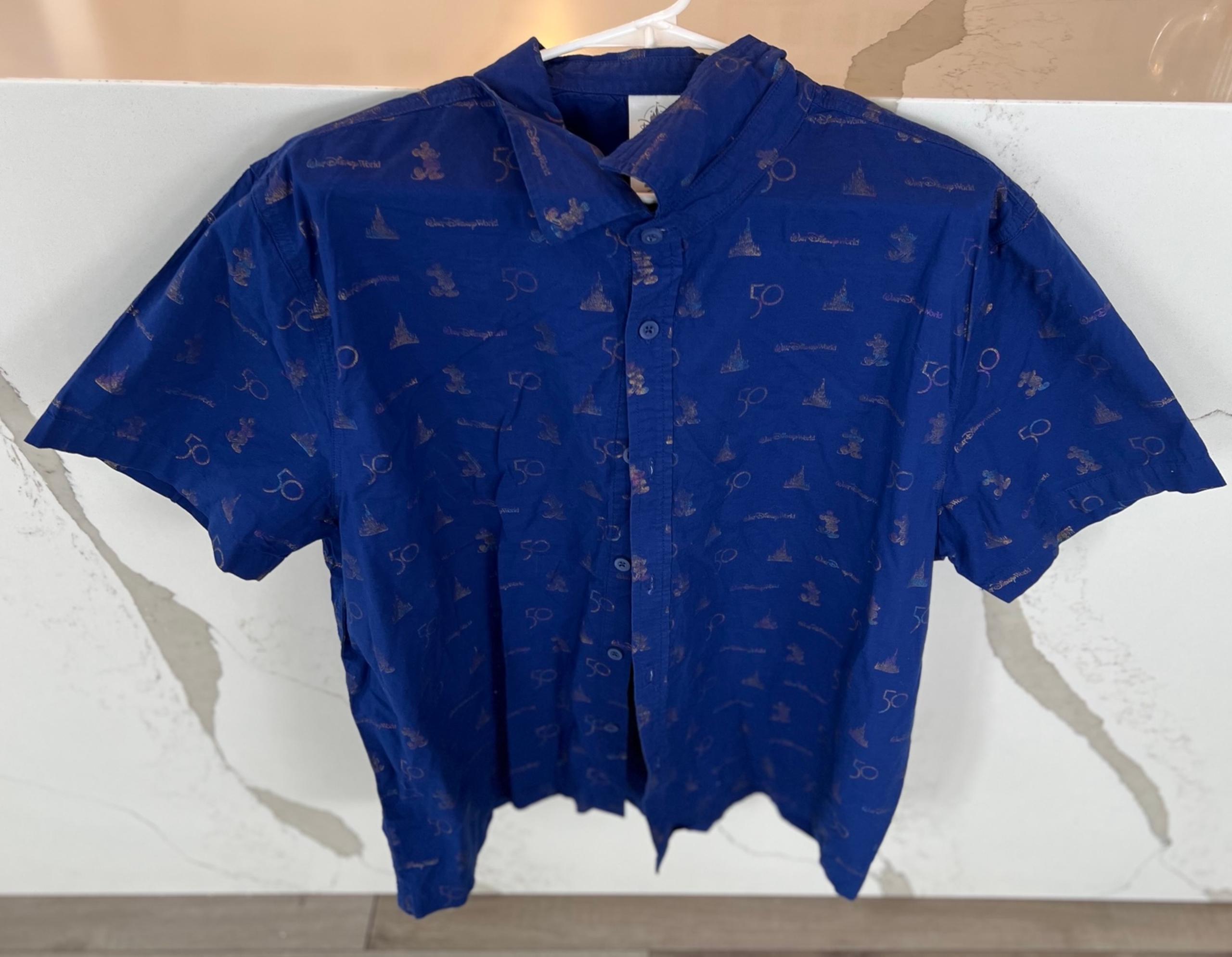 Disney World 50th anniversary iridescent men’s button up shirt