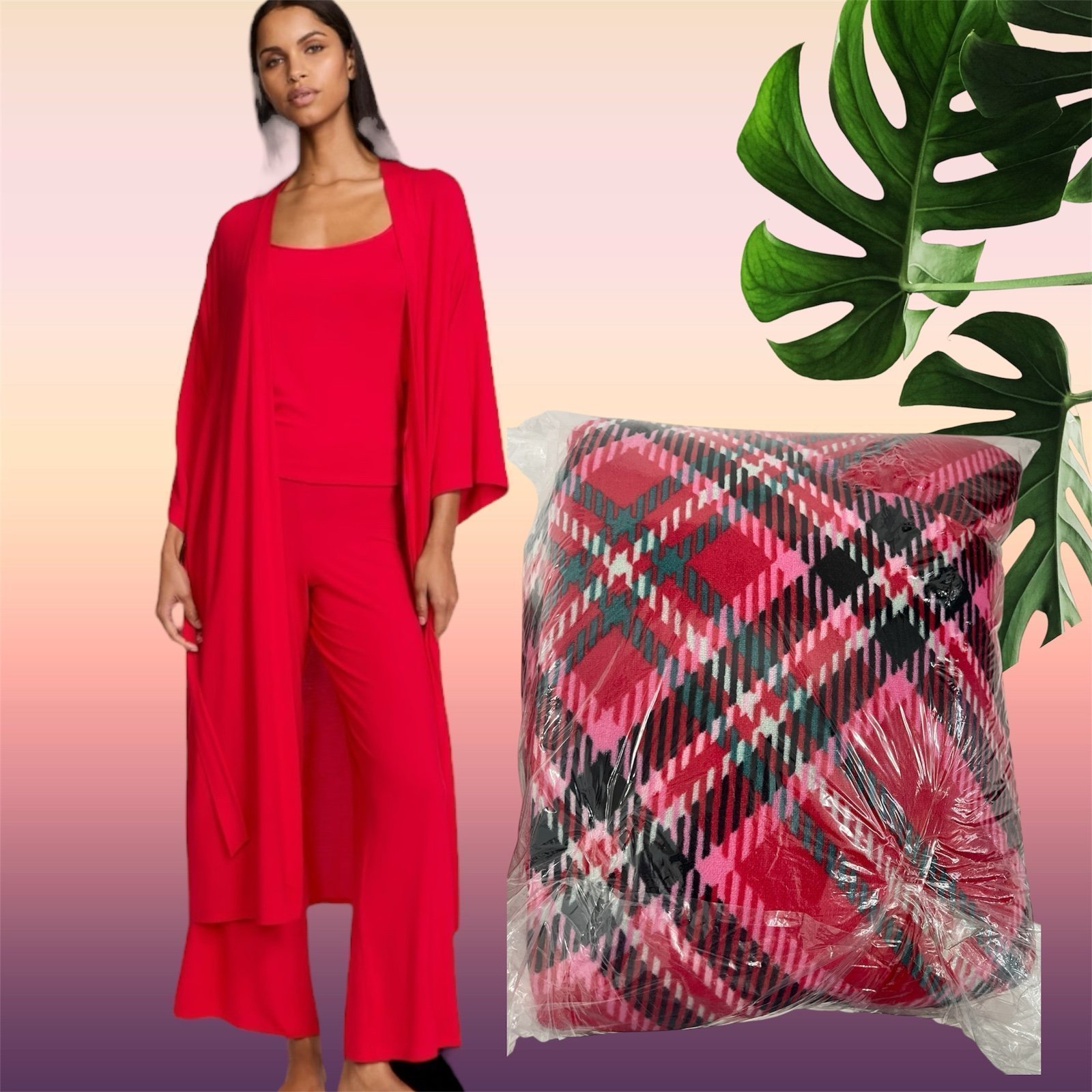 NEW XL/XXL VICTORIA'S SECRET RED Modal Soft 3-Piece pj set & blanket