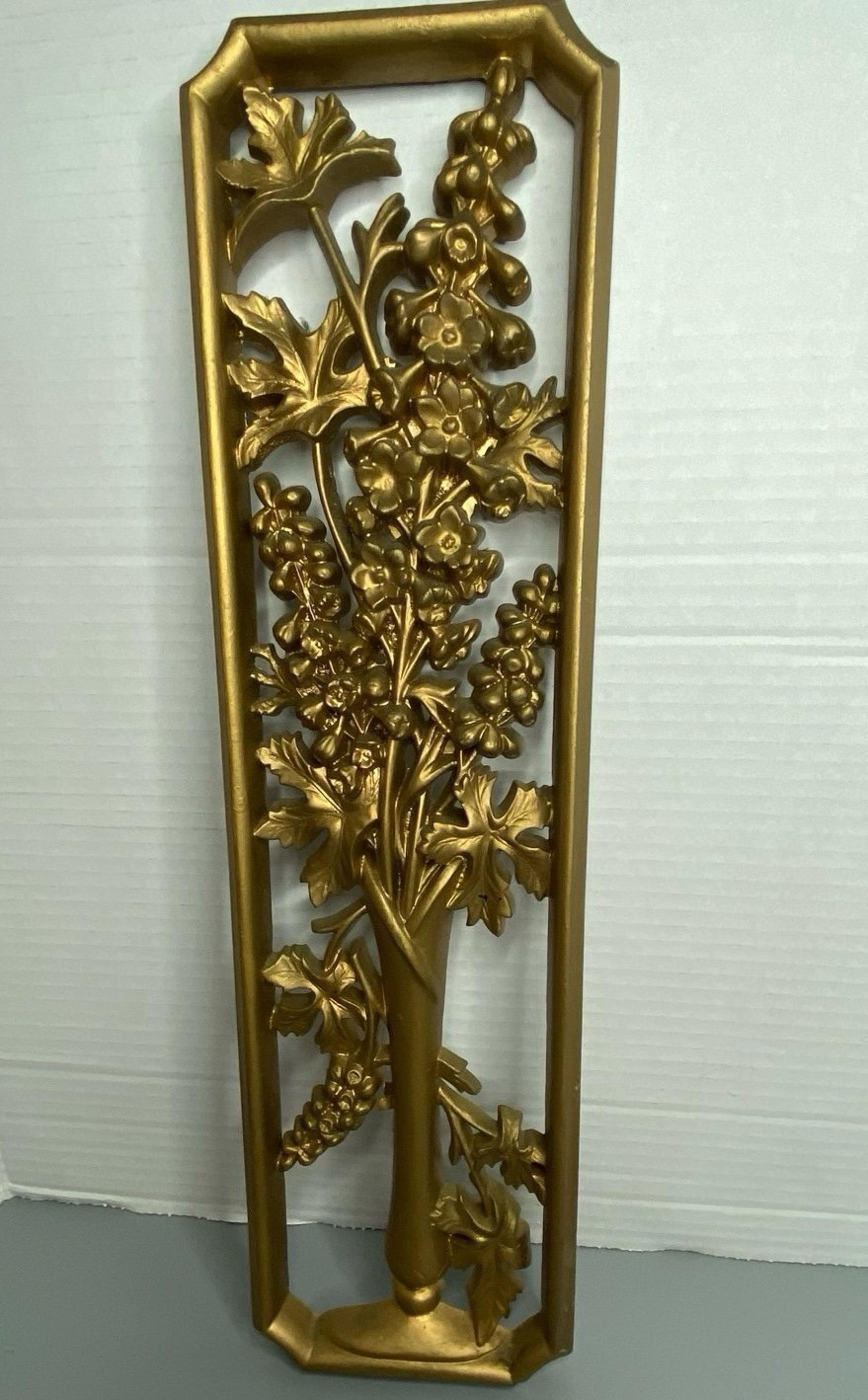 Vintage Golden Syroco Wall Décor Burwood MCMLX Intricate Floral Design