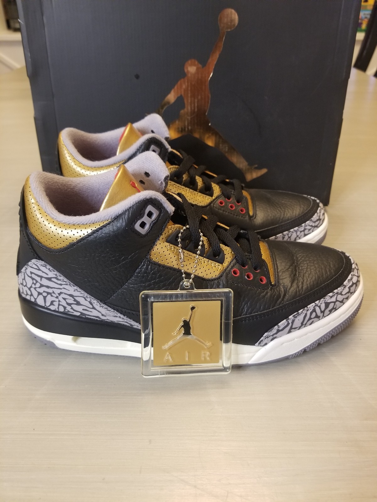 Air Jordan 3 Retro Black/Fire Red-Metallic Gold Womens 9 Mens 7.5