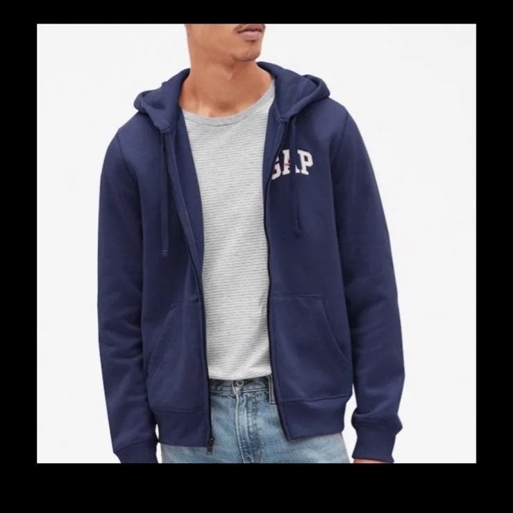 GAP VINTAGE LOGO BIG SPELL OUT HOODIE SWEATSHIRT FULL ZIP NAVY MEDIUM NWT