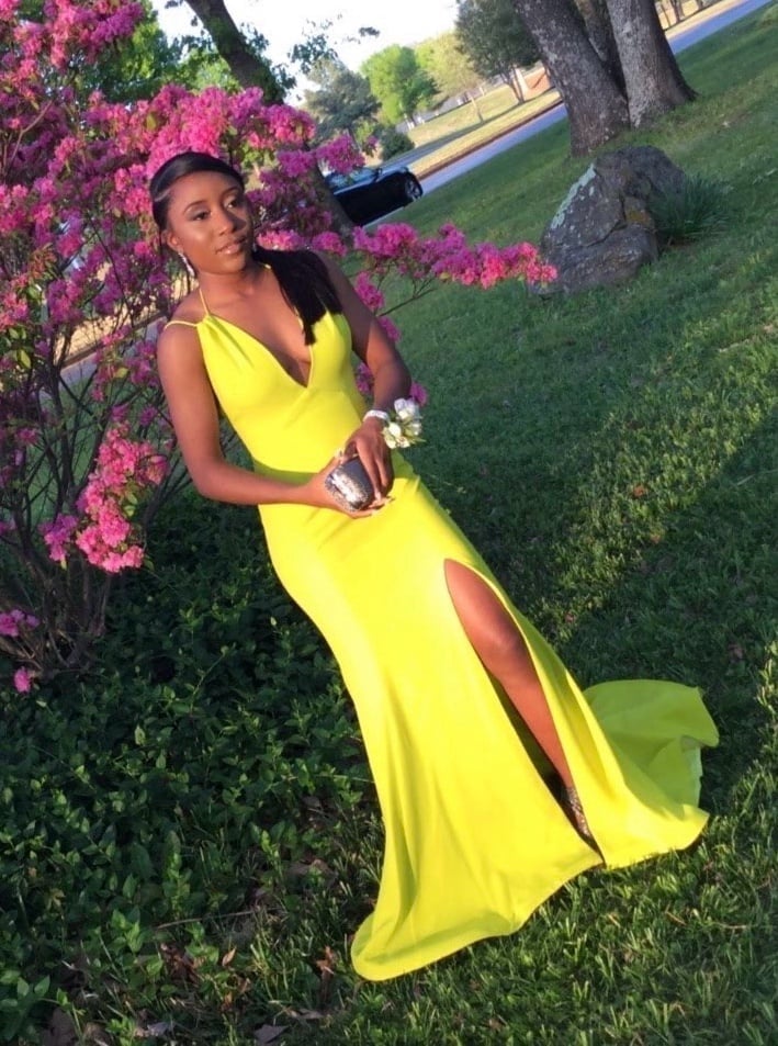 Chartreuse Spaghetti strapped Prom dress