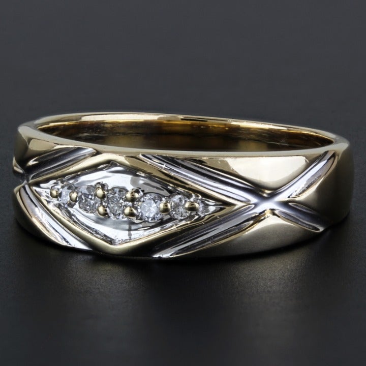 14k Two-Tone Gold Diamond Men's Wedding Band Ring