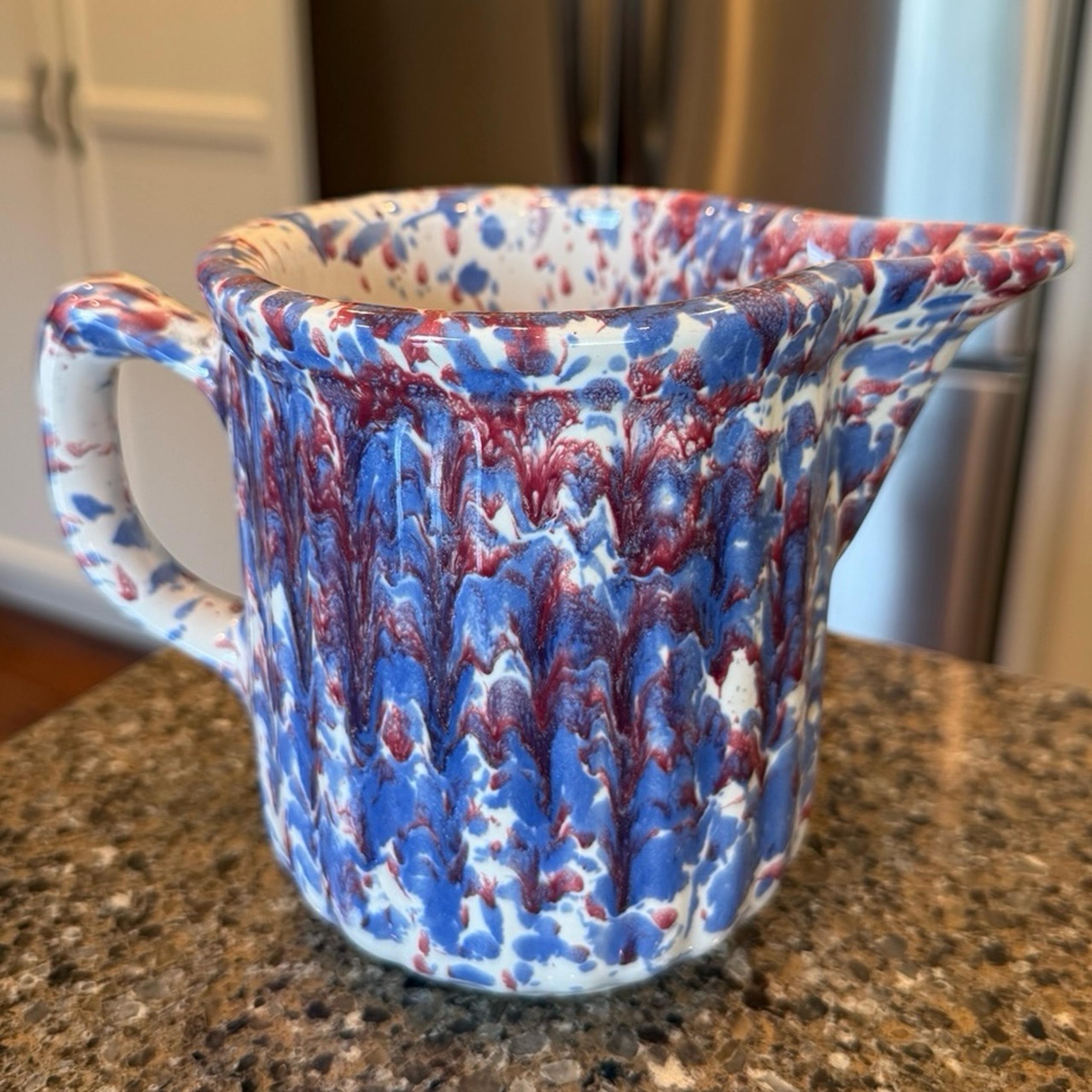 Vintage Morton Splatter Ware Pitcher White Blue Red