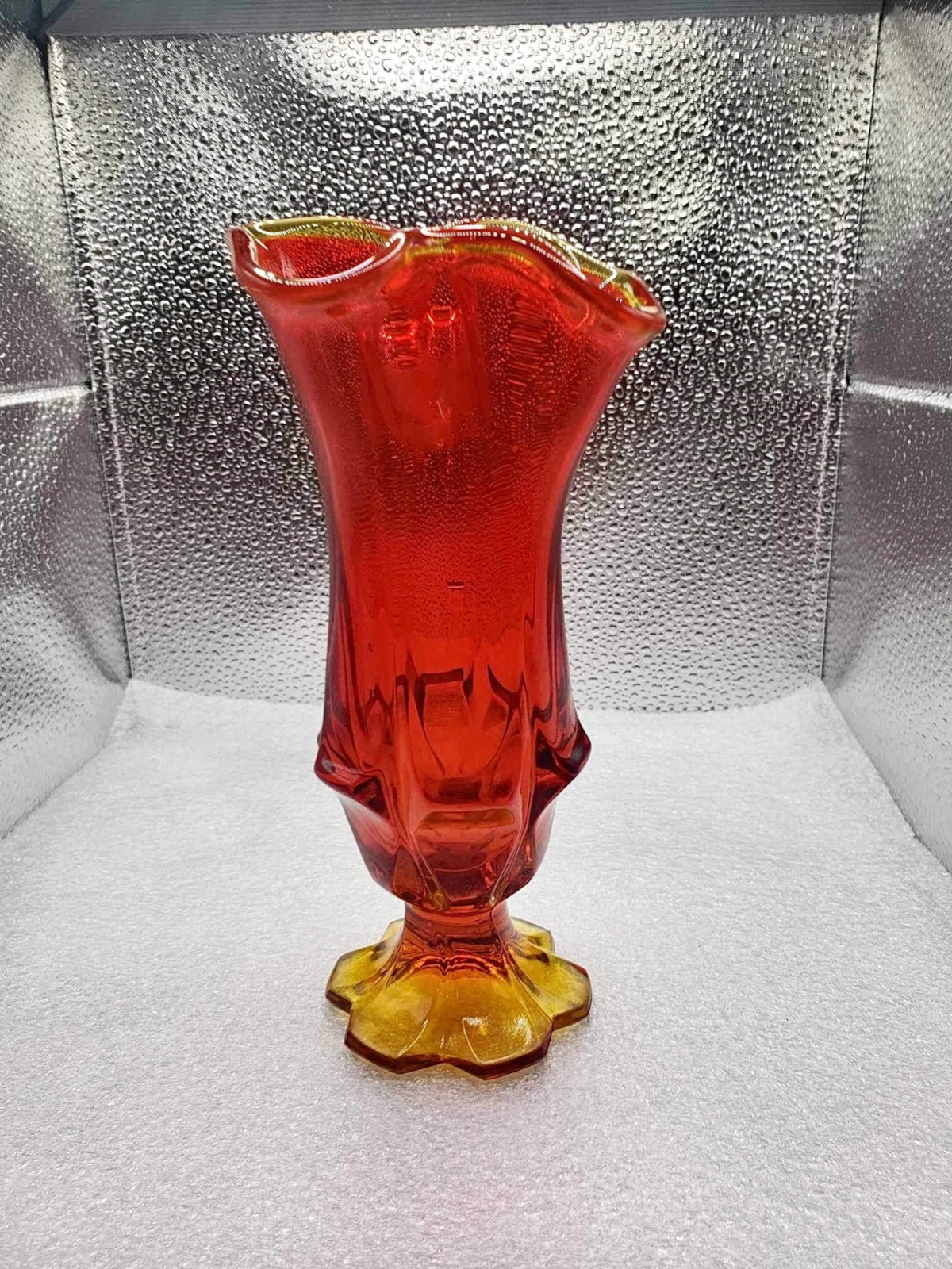 Vintage Fenton Valencia Vase in Amberina Glass Like Ruby Red Orange Ombré 7 